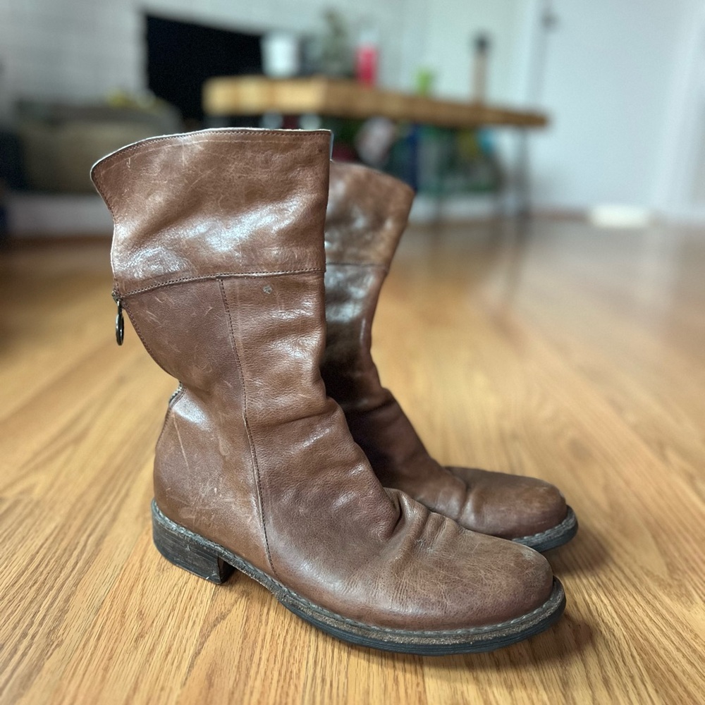 Fiorentini + Baker Womens 39.5 Ella Eternity Fold Over Zip Up Biker Brown Boots